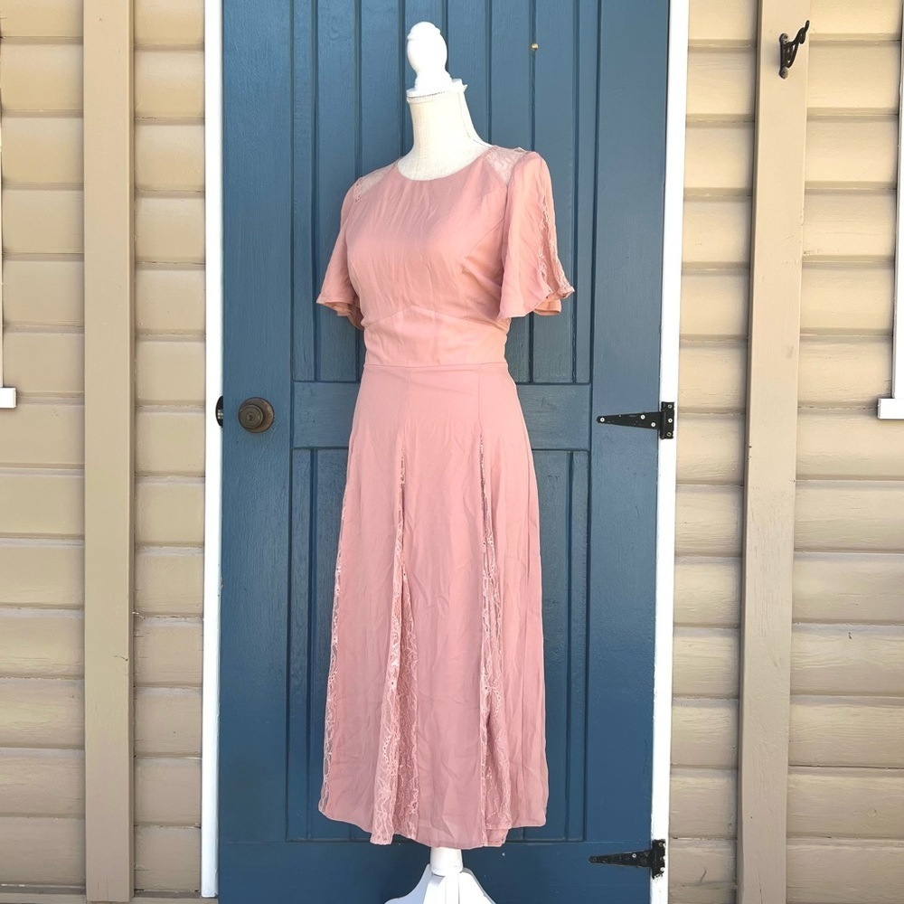 ASOS DESIGN midi dress with lace panels and blouson bodice Women Size 6